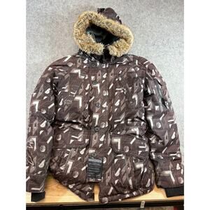 Fox Racing KGB Parka Snowboard Jacket Men Small Faux Fur Hood Geometric Moto Y2K